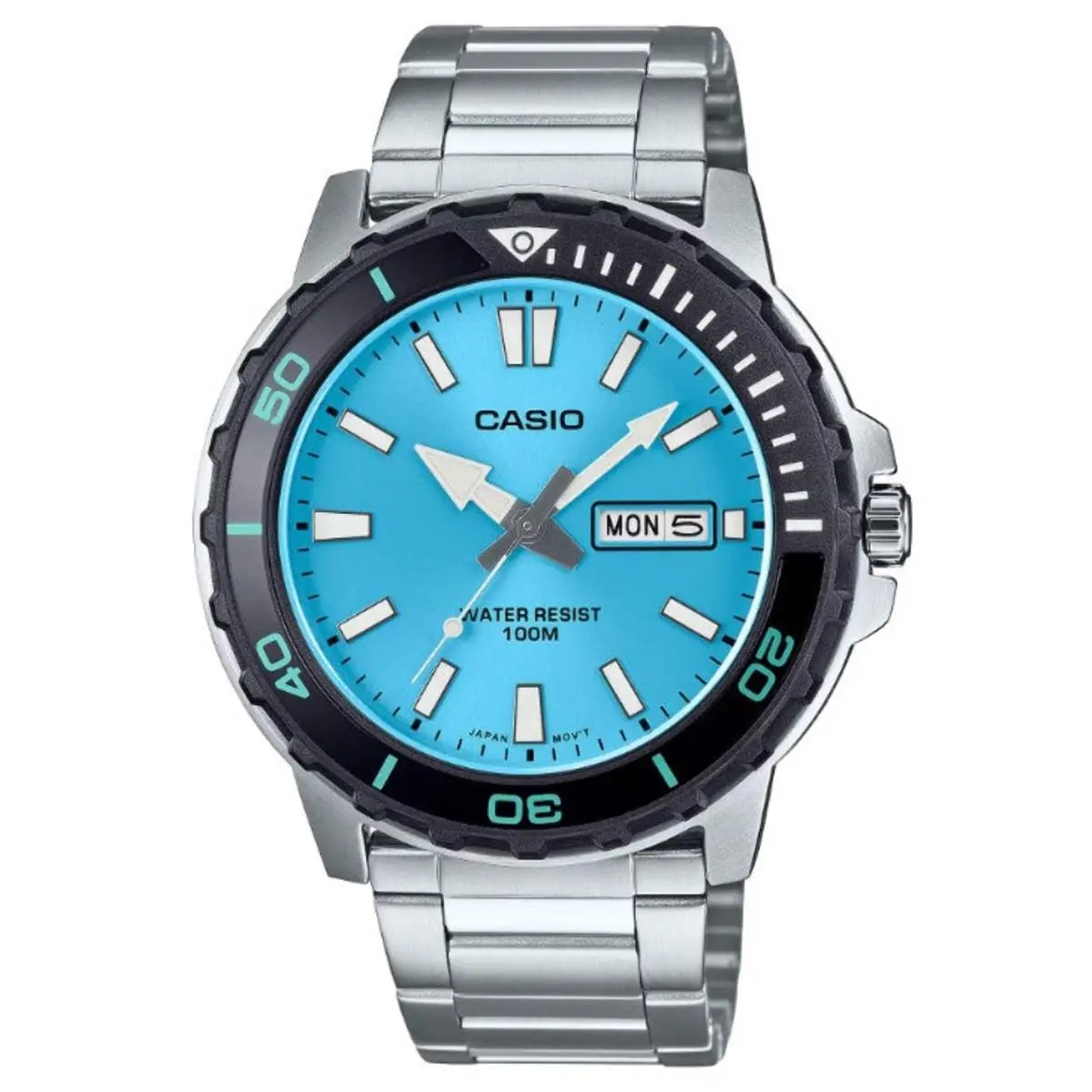 Men`s  Aqua Blue Dial Stainless Steel Band Watch MTD125D MTD-125D-2A3 by Casio