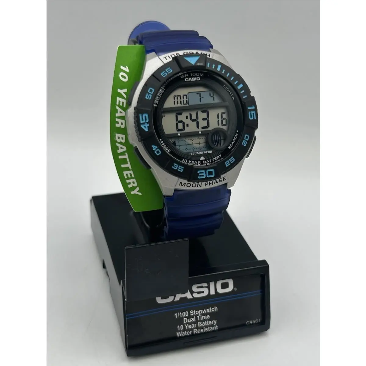 Tide Graph Moon Phase WS-1100H Blue Digital Watch 100M Illuminator by Casio