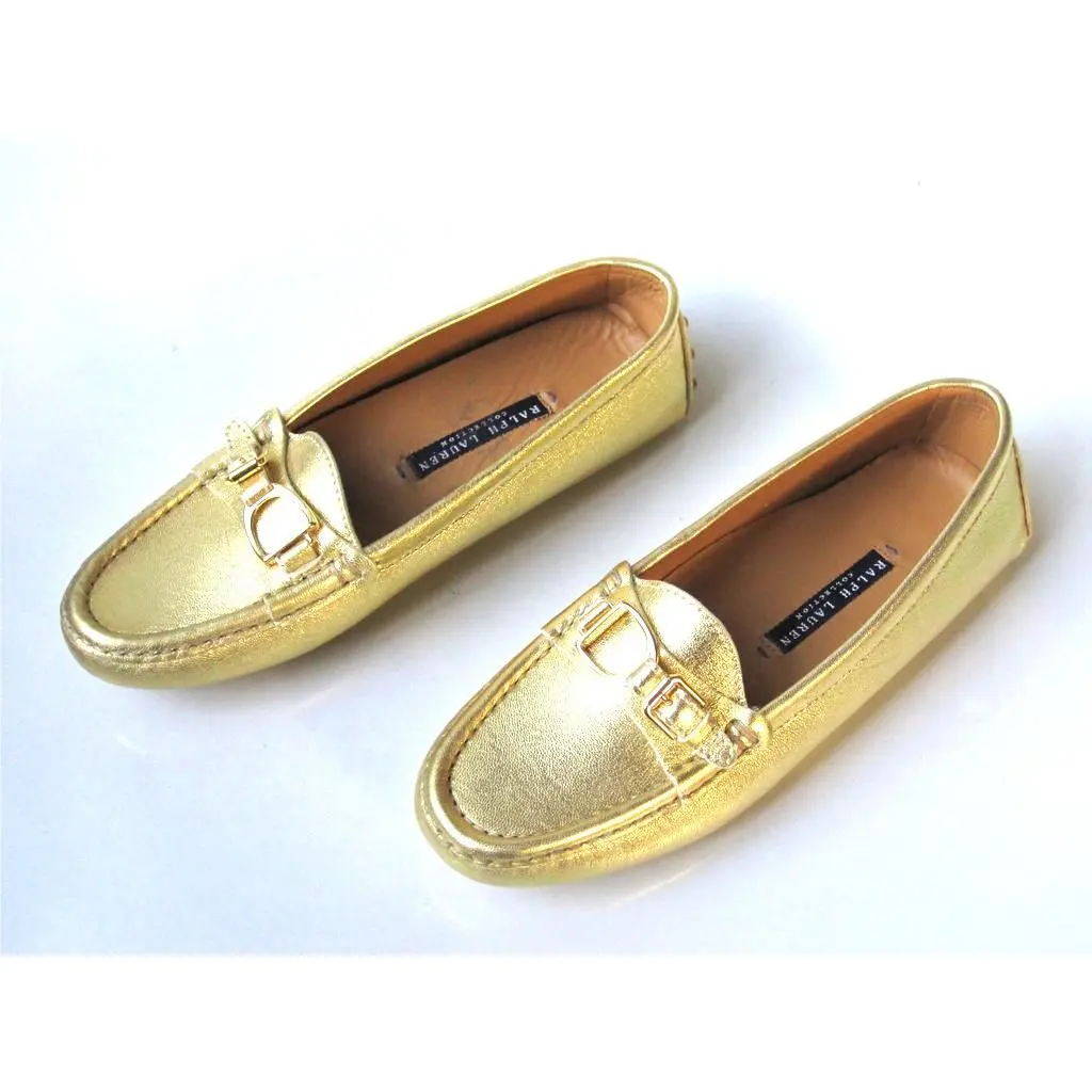 Ralph Lauren Purple Label Gold Flats Loafers Shoes 6 Italy Comfy