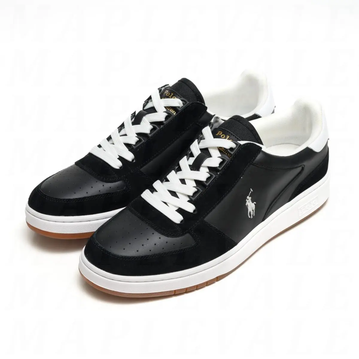 Mens Size 9 - Polo  Shoes Court Leather Suede Sneakers Black Gum by Ralph Lauren