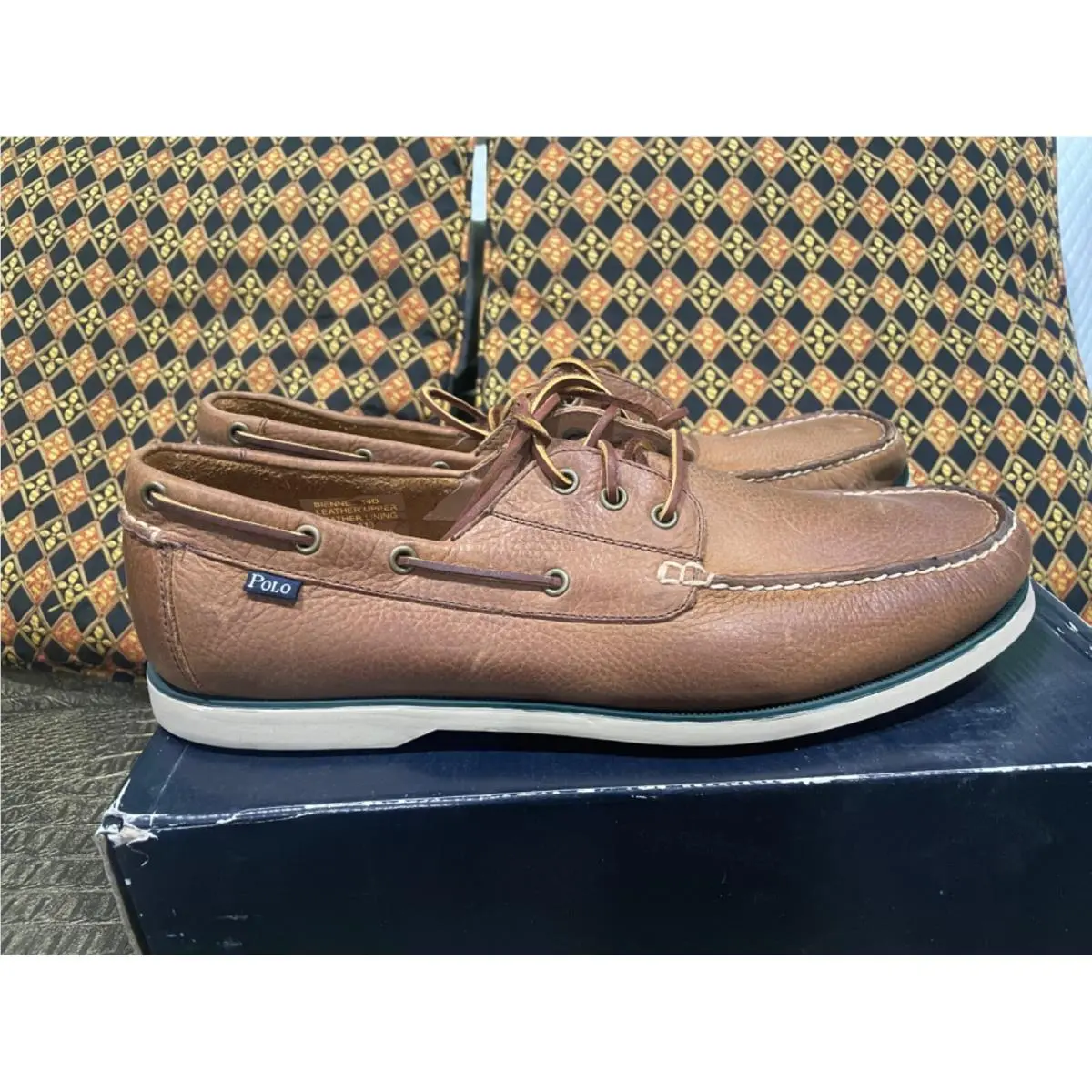 Polo Ralph Lauren Men`s Bienne Tan Tumbled Leather Boat Shoes SZ 14D