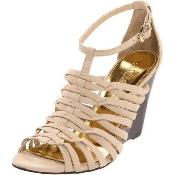 Lauren Ralph Lauren Damalise Strappy Wedge Sandals Heels Light Clove Size 9.5