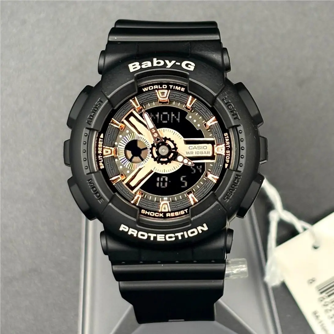 Baby-g BA-110RG-1A Black Rose Gold Analog Digital Watch Nibwt 100M by Casio
