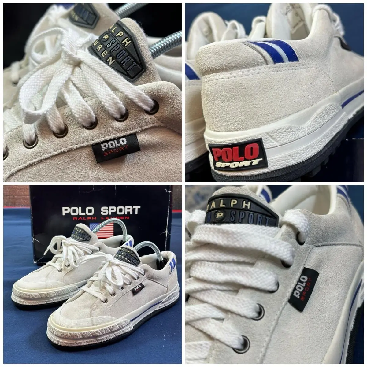 Vintage Polo Sport Ralph Lauren Canvas Shoes Men 9 Off White Sneakers w Box Read