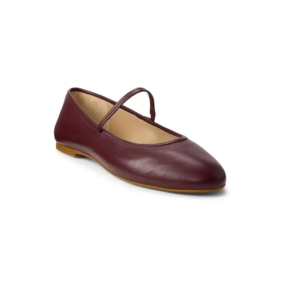 Women`s Lauren Ralph Lauren Jayna Mary Jane Flats Lrl Logo Leather Red Size 9 - Red