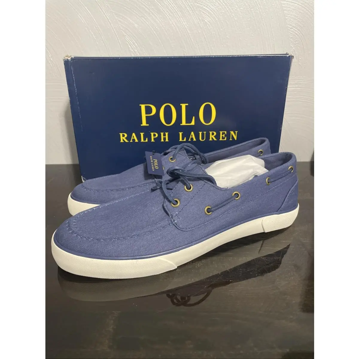 Polo Ralph Lauren Rylander SK Vlc Navy Washed Twill Size 12 Boat Shoes