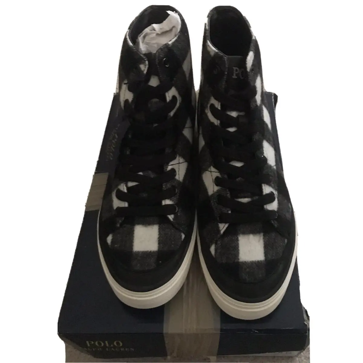 Polo Ralph Lauren Men’s Sneakers Solomon Flannel Black White Buffalo Check 8.5