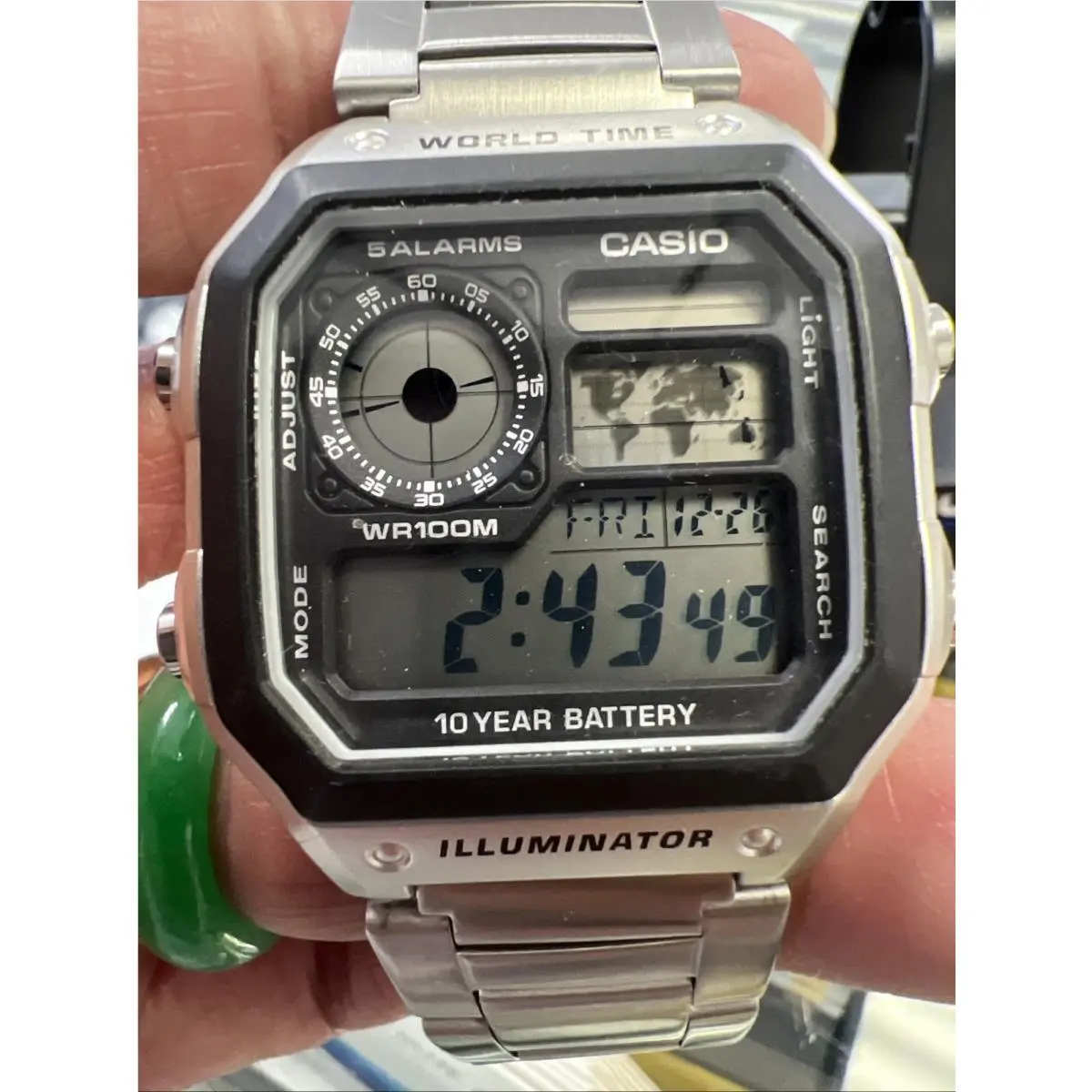 Collection AE-1200WHD-1AJF Digital Men`s Watch World Time Stainless Band by Casio