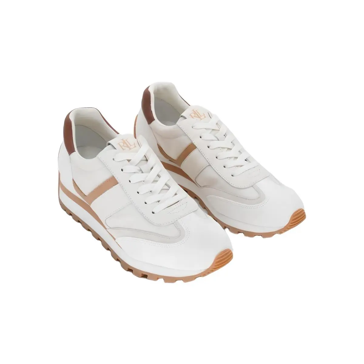 Lauren Ralph Lauren Womens Dani White Tan Leather Suede Sneakers Sz US 9M EU 39