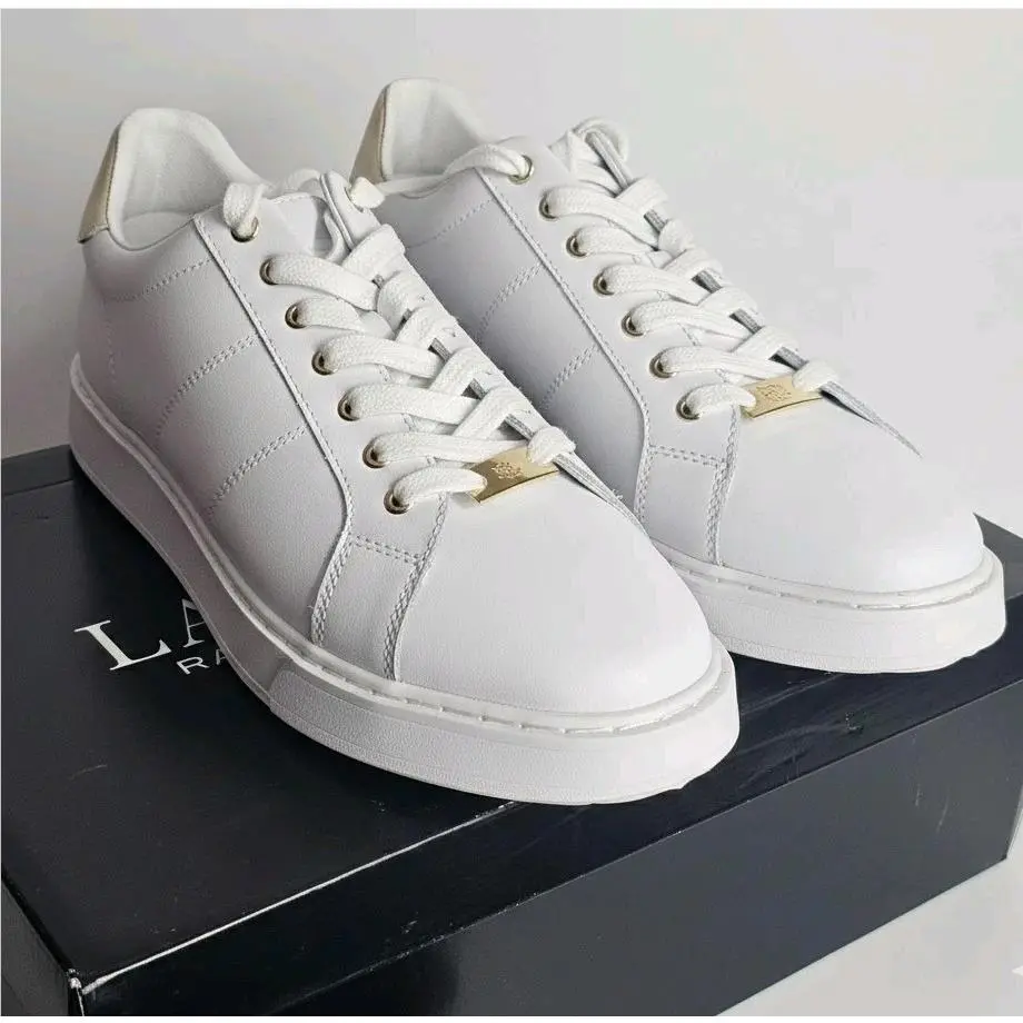Polo Lauren Ralph Lauren Women`s Angeline White/gold Logo Sneakers 9.5 Rare