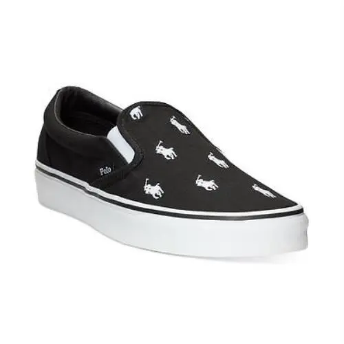 Polo Ralph Lauren Men`s Keaton Allover Pony Slip-on Sneaker - Black/white Sz 9