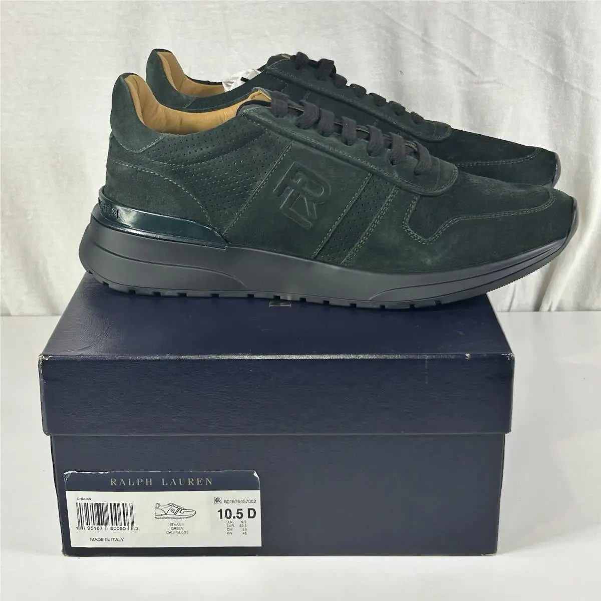 Purple Label Ethan II Calfskin Green Suede Sneakers Men’s Sz 10.5D by Ralph Lauren