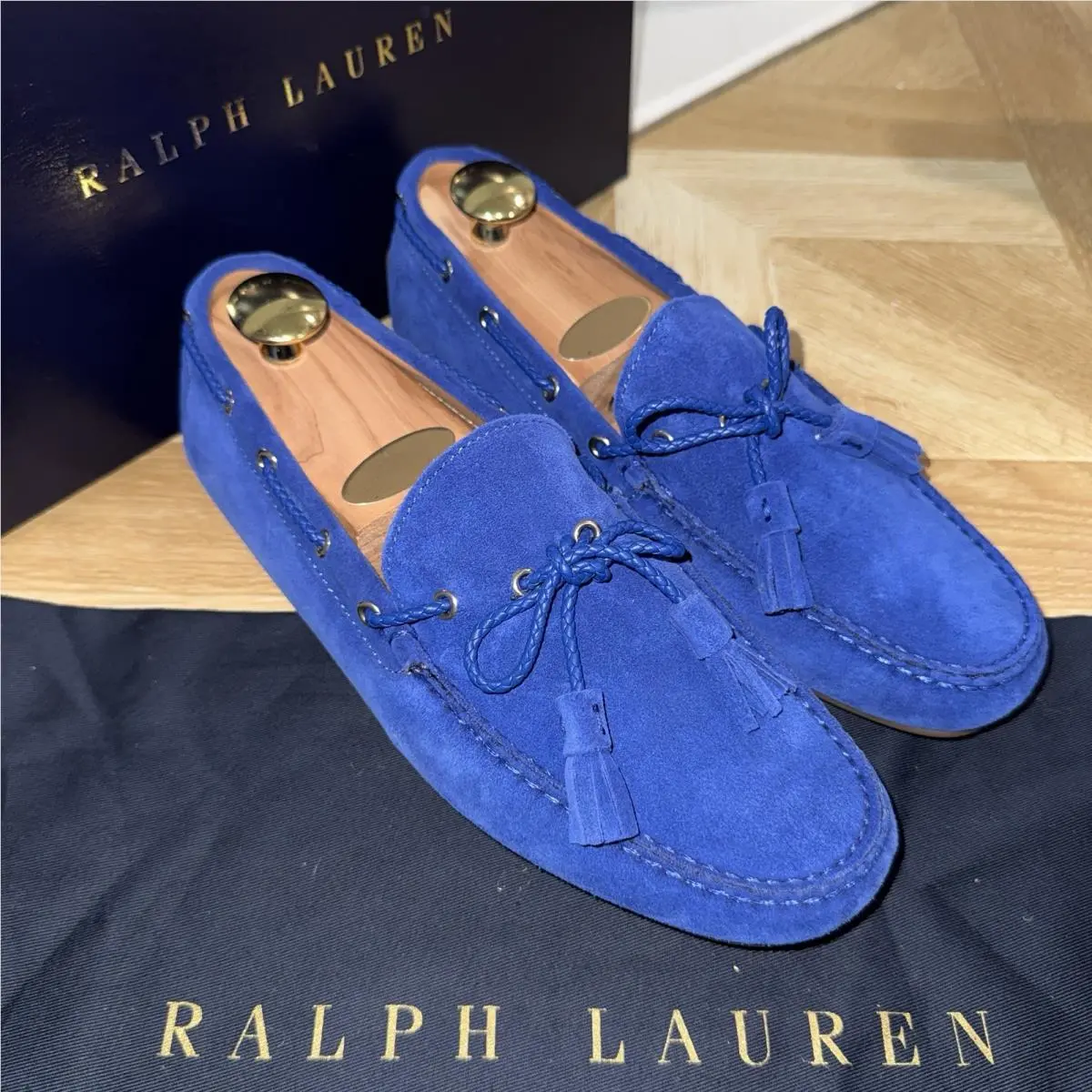 Polo Ralph Lauren Harold Tassel Suede Leather Loafer Driver Shoe Blue Italy 8.5