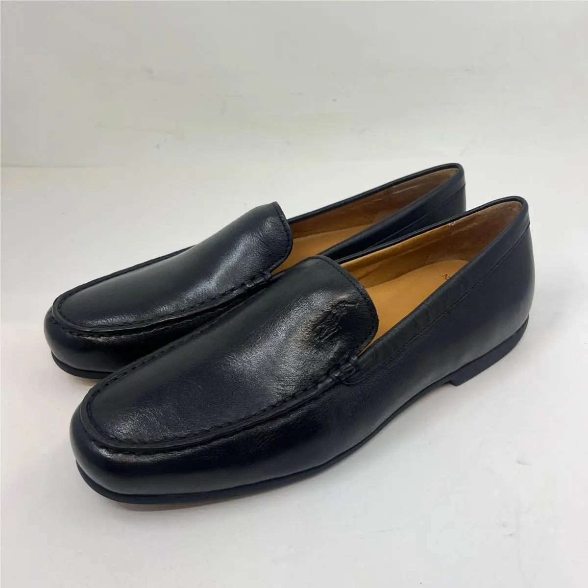 Polo Ralph Lauren Allon Loafers Mens 9.5D Black Tumbled Leather Slip On Shoes