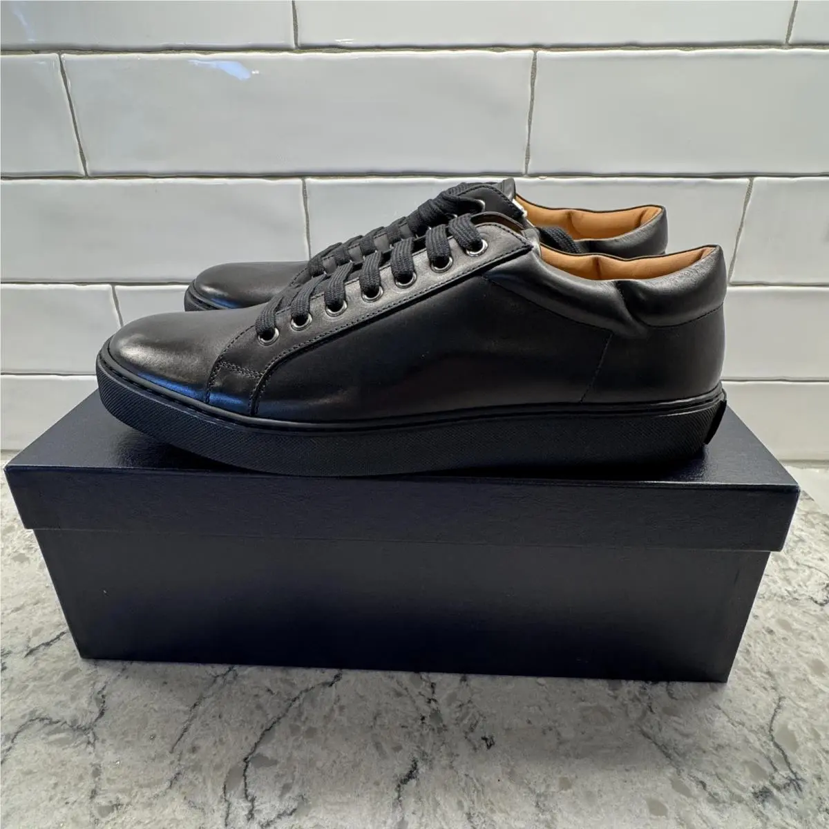 Purple Label Shoes Mens 10D Black Leather Severn Low Top Sneakers by Ralph Lauren
