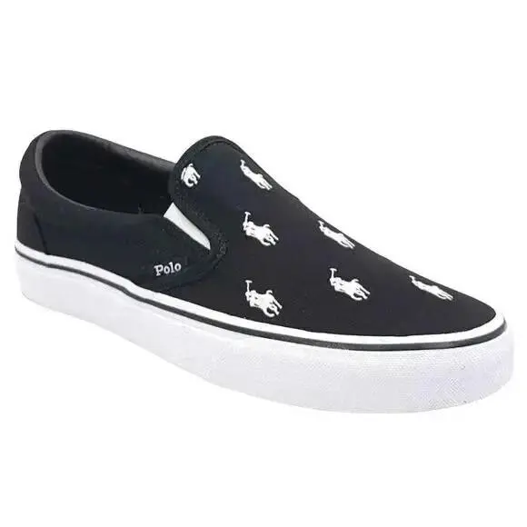 Polo Ralph Lauren Keaton Allover Pony Slip-on Black White Shoes Size 10D