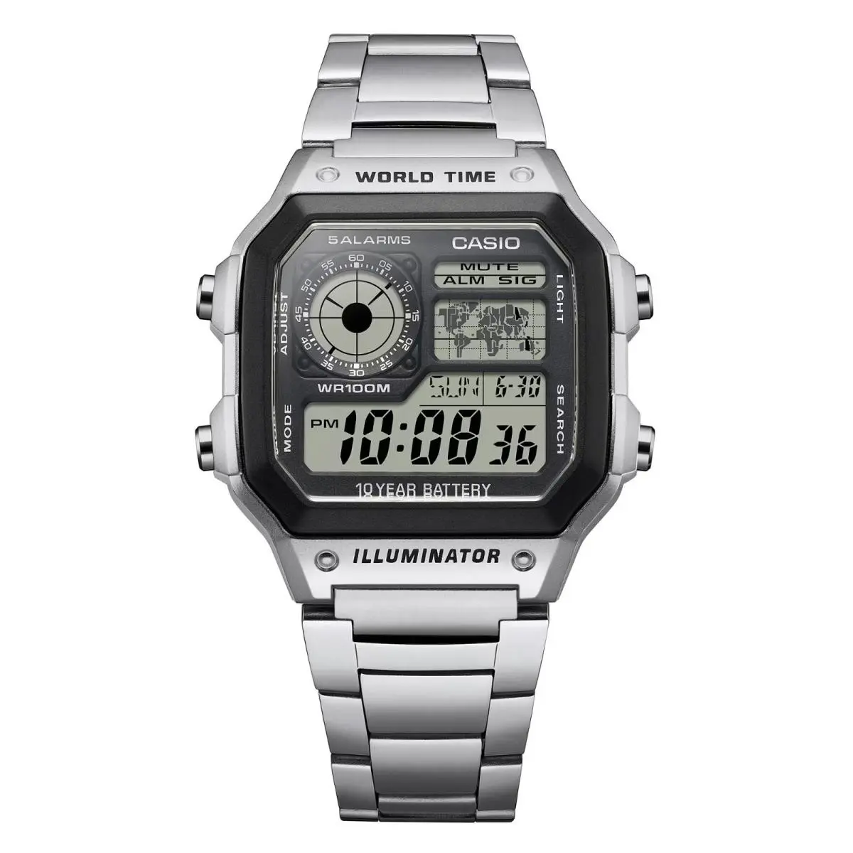 Men`s Digital World Time Stainless Steel Watch - AE-1200WHD-1AV by Casio