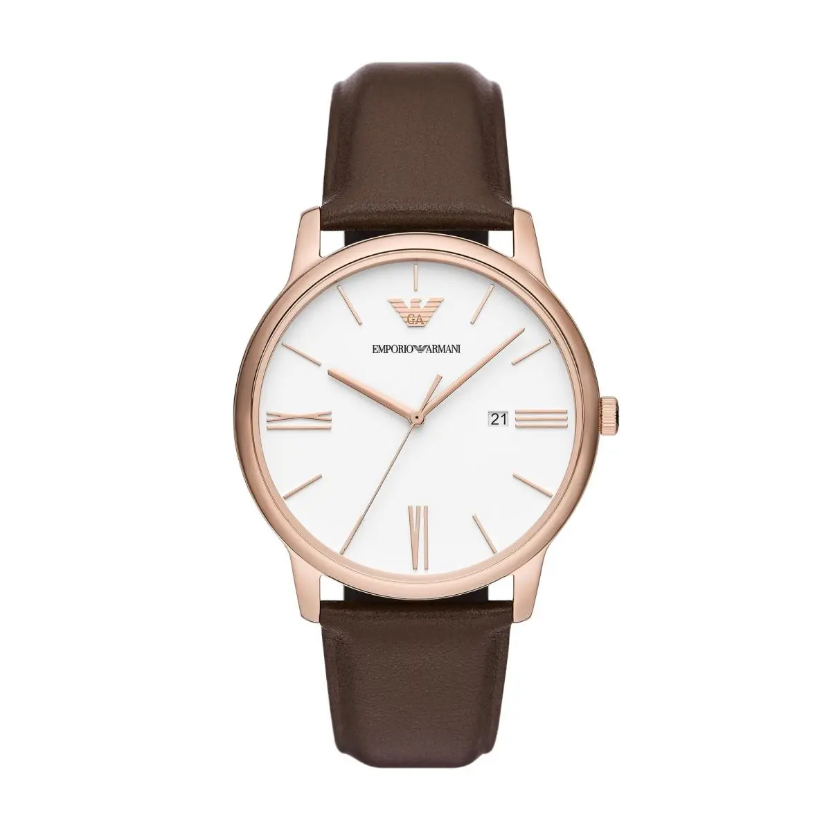 Men`s Threehand Date Brown Leather Band Watch Model AR11572 by Emporio Armani