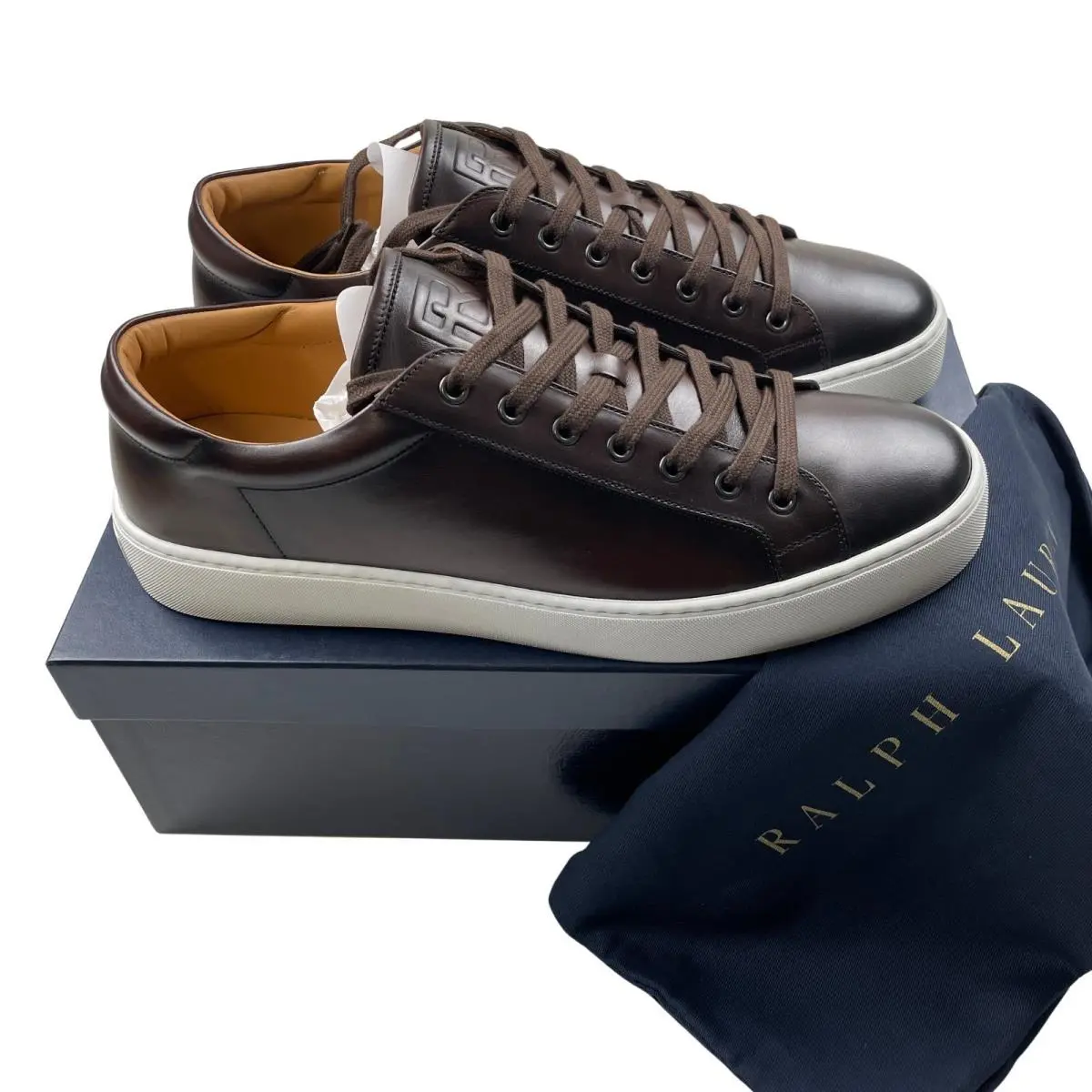 Ralph Lauren Purple Label Severn Sneakers 11 D Brown Calf Leather Italy