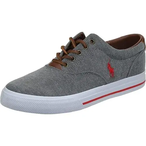 Polo Ralph Lauren Vaughn Burlap Men`s Sneaker Color Grey/ Red Size 8D - Black