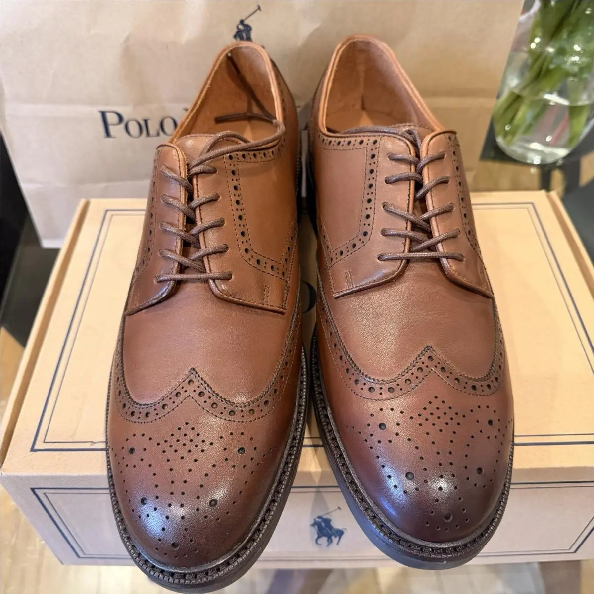 Polo Ralph Lauren Asher Wingtip Brogue Oxford Dress Shoe Men`s 12D Brown