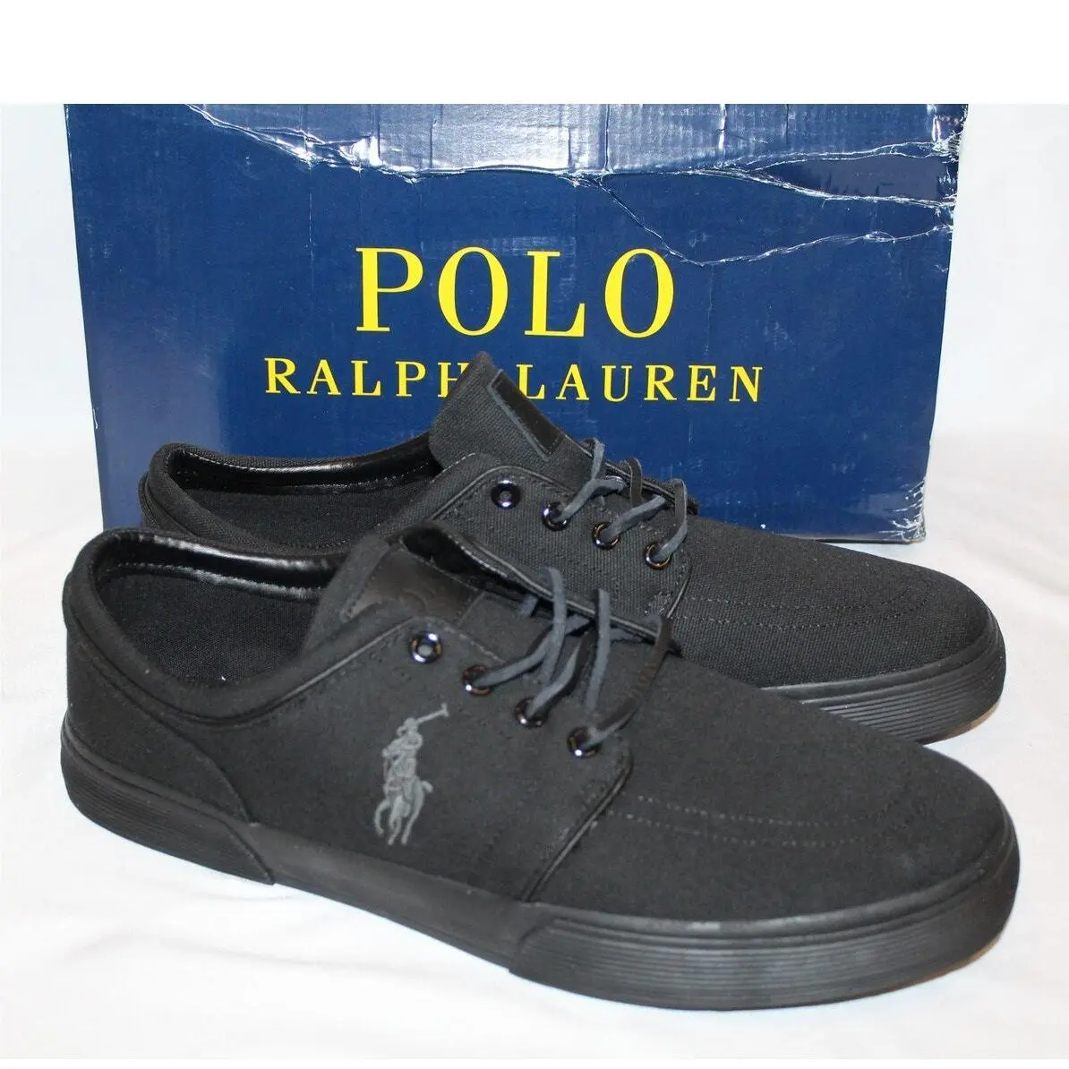 Ralph Lauren Men`s SZ 11 Faxon Low Canvas Athletic Sneakers Black 13