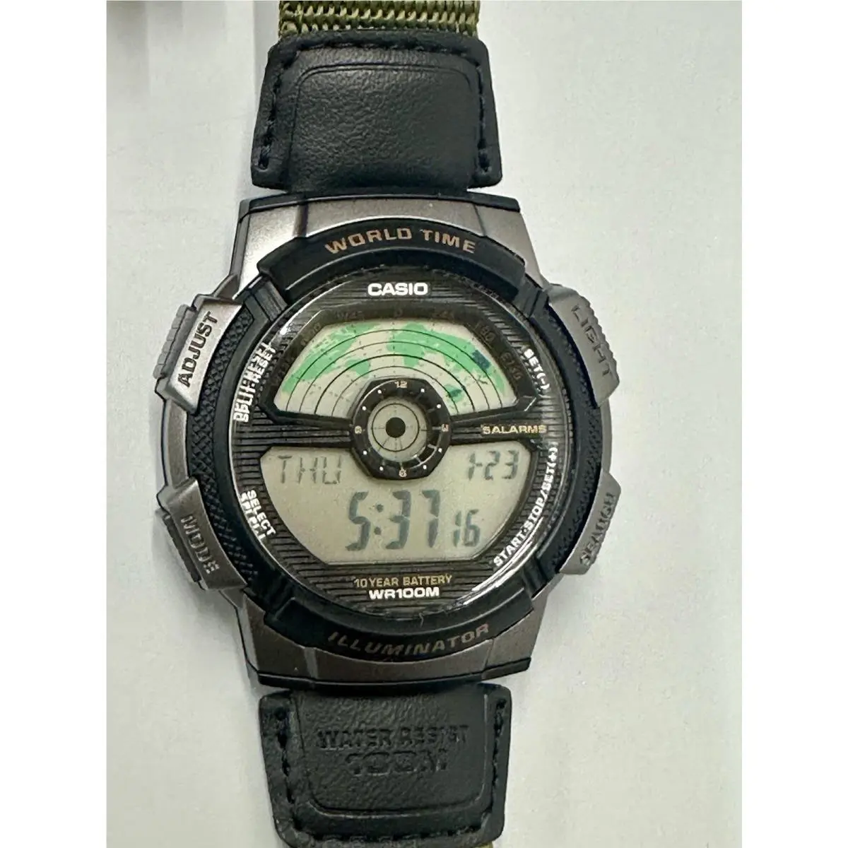 Men’s AE-1100WB-3AV Green Nylon Band Vintage Watch by Casio