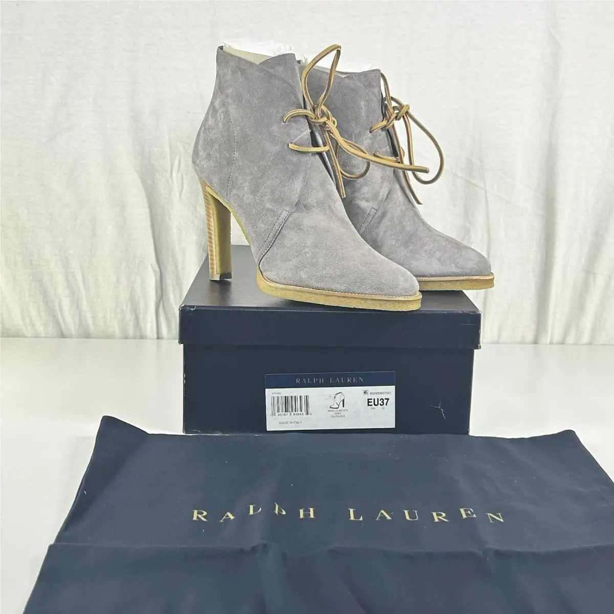 Ralph Lauren Purple Label Briella Gray Calf Suede Heeled Boot EU37 US6.5