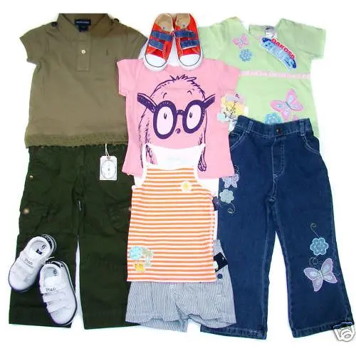 9pc Lot Girl Clothese Pants Jeans Ralph Lauren Shirt Top 2T Converse Shoes 7