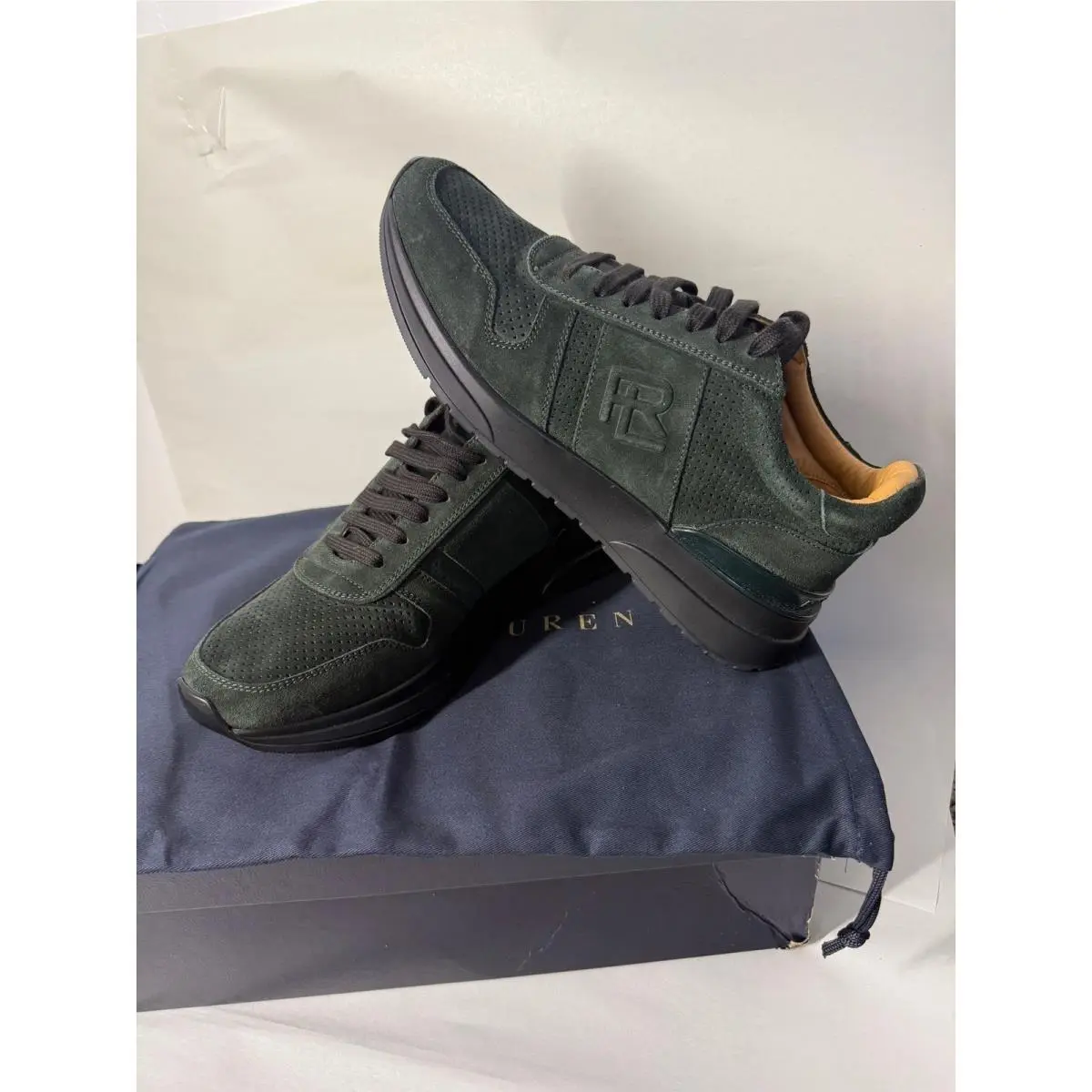 Ralph Lauren Purple Label Ethan II Green Calfskin Suede Sneaker Mens 8.5D UK 43