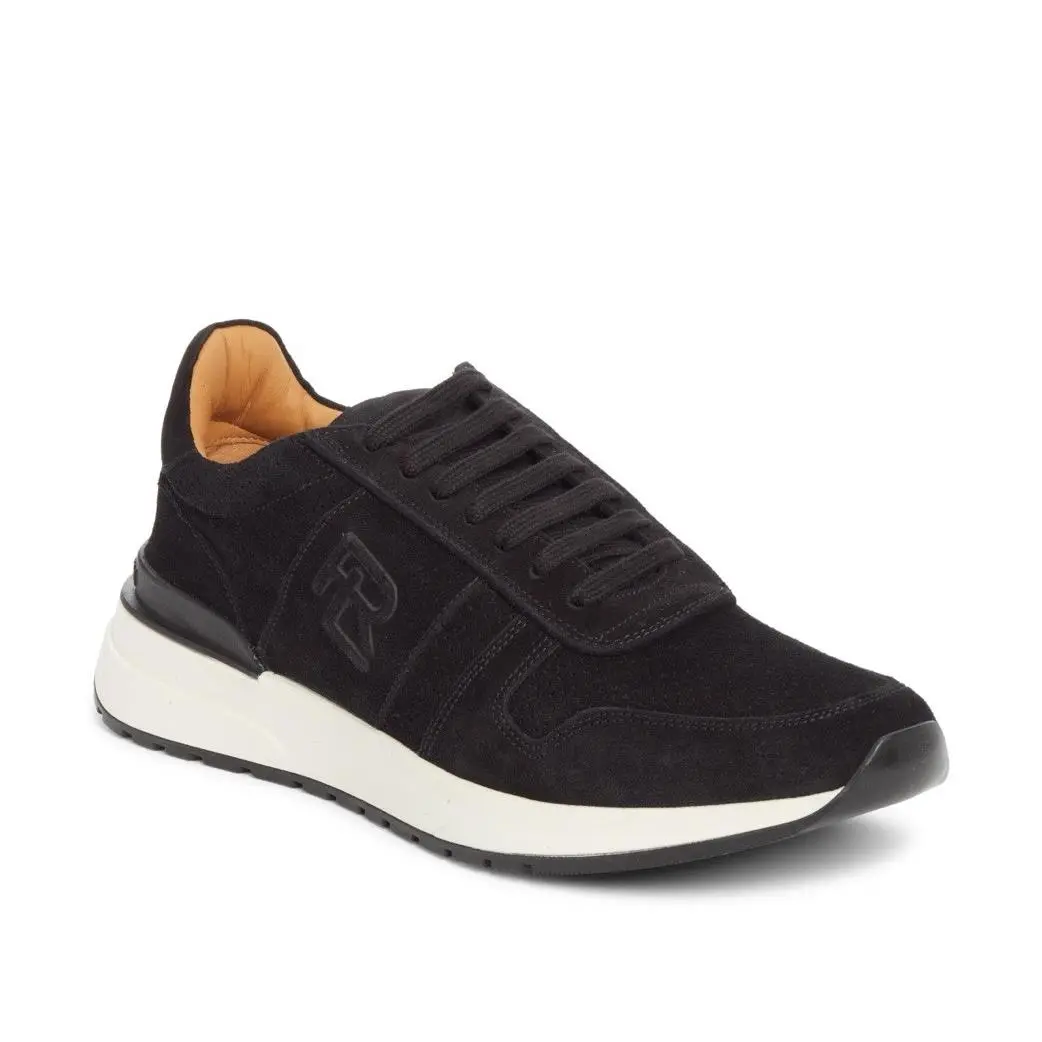 Ralph Lauren Purple Label ‘ethan’ Black Suede Logo Sneakers Size 8