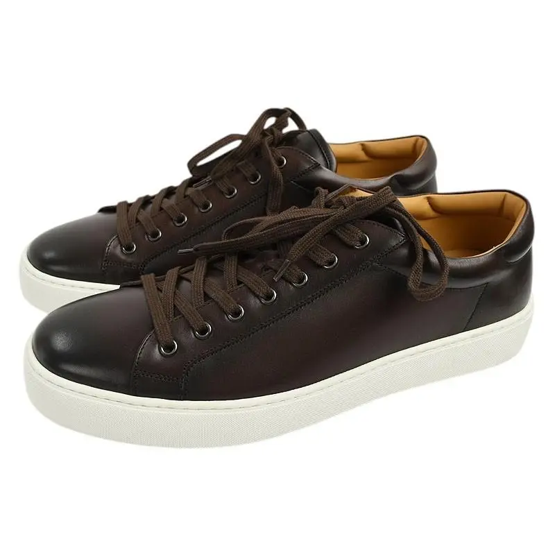 Ralph Lauren Purple Label Brown Severn Burnished Leather Lace Up Sneakers 11.5 D