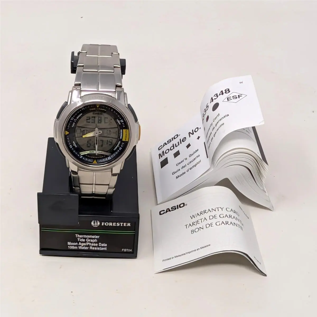 Forester AQF-100 Ana-digi Watch Thermometer Tide Graph Silver Stainless by Casio