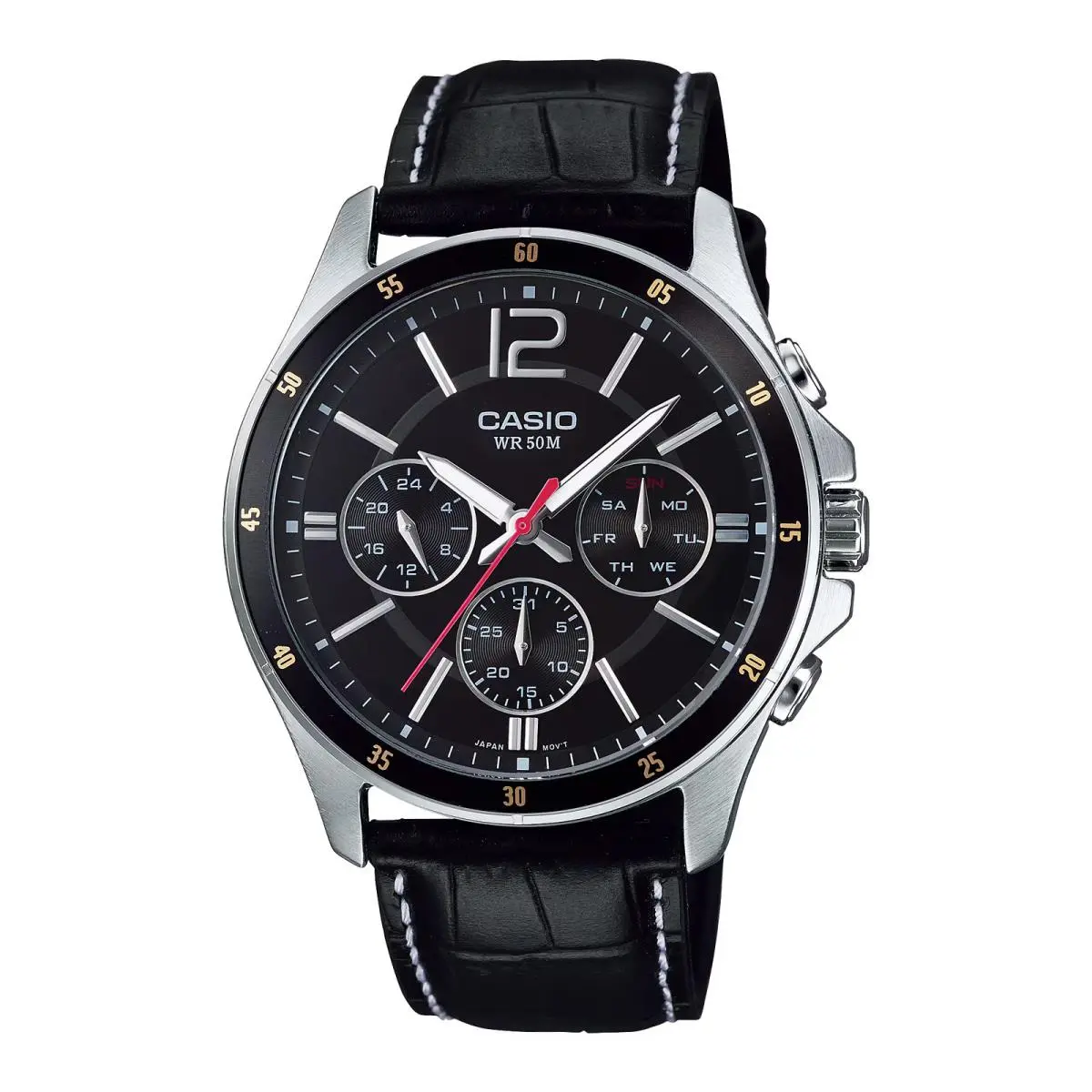 MTP-1374L-1AV Black Leather Band Quartz Analog Watch by Casio