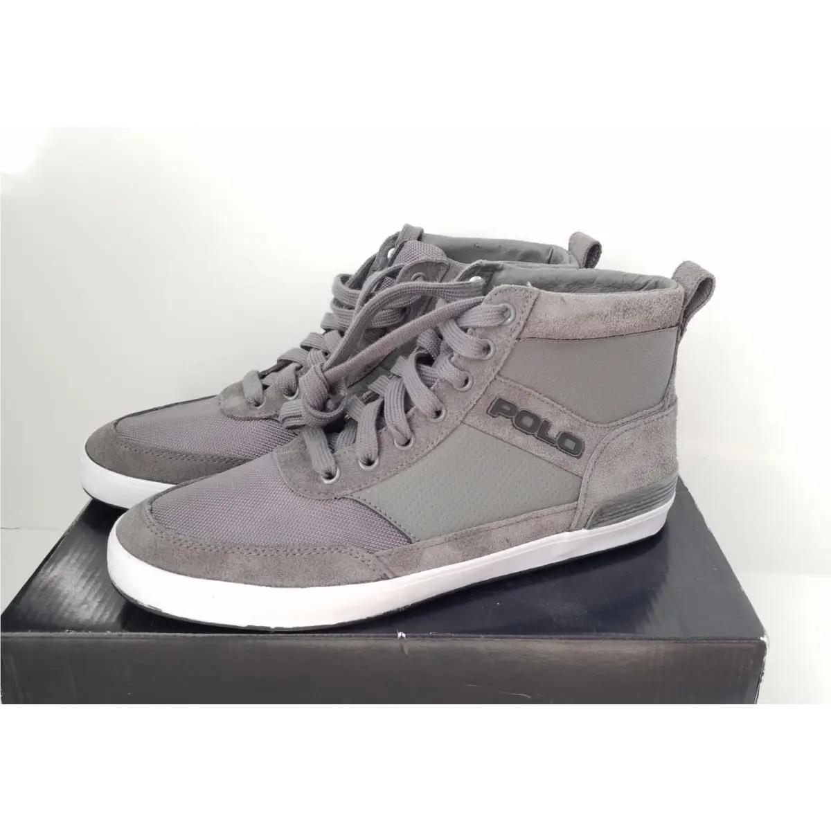 Polo  Men’s Nikolas High Fashion Canvas Sneakers Shoes sz 9 Gray by Ralph Lauren