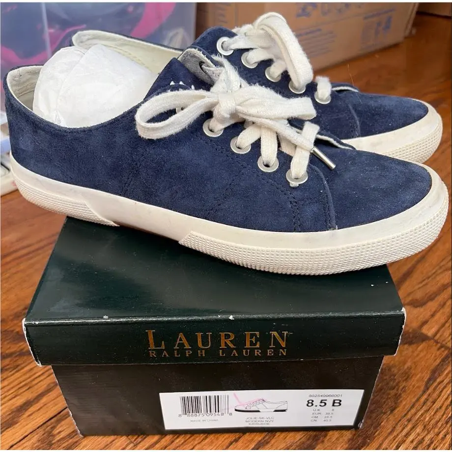 Ralph Lauren Women`s 8.5W Blue Suede Shoes Jolie Sk-vlc
