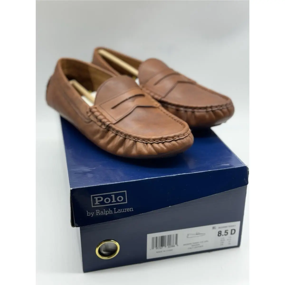 Polo By Ralph Lauren Men’s Anders Penny Brown Calf Leather Driving Loafers 8.5