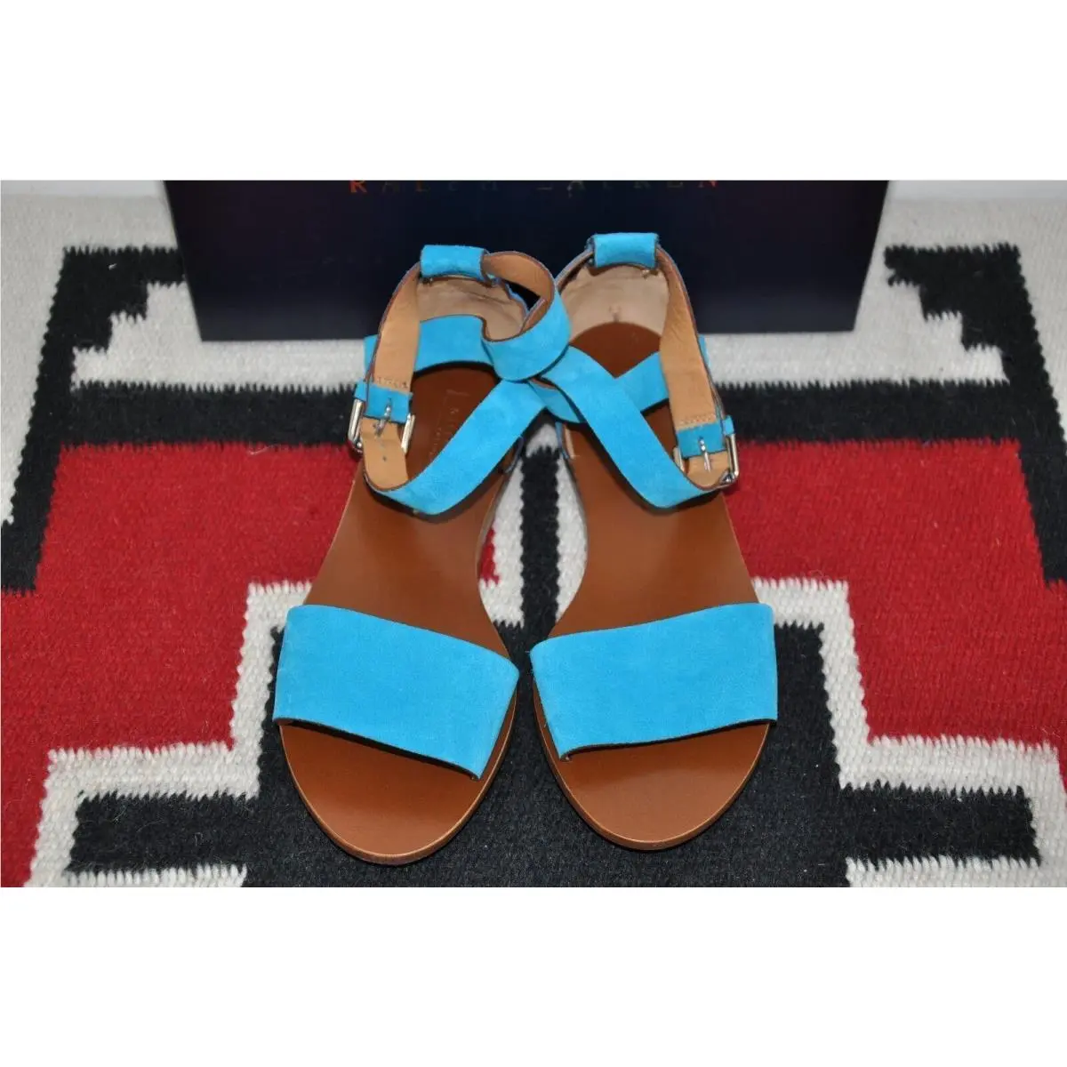 Ralph Lauren Collection Purple Label Mabel Blue Leather Sport Sandals 8.5 B