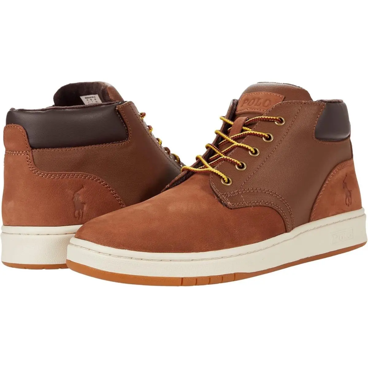 Men Polo Ralph Lauren Shrunken Nubuck Sneaker Boots Size 8 D Brown White - Brown