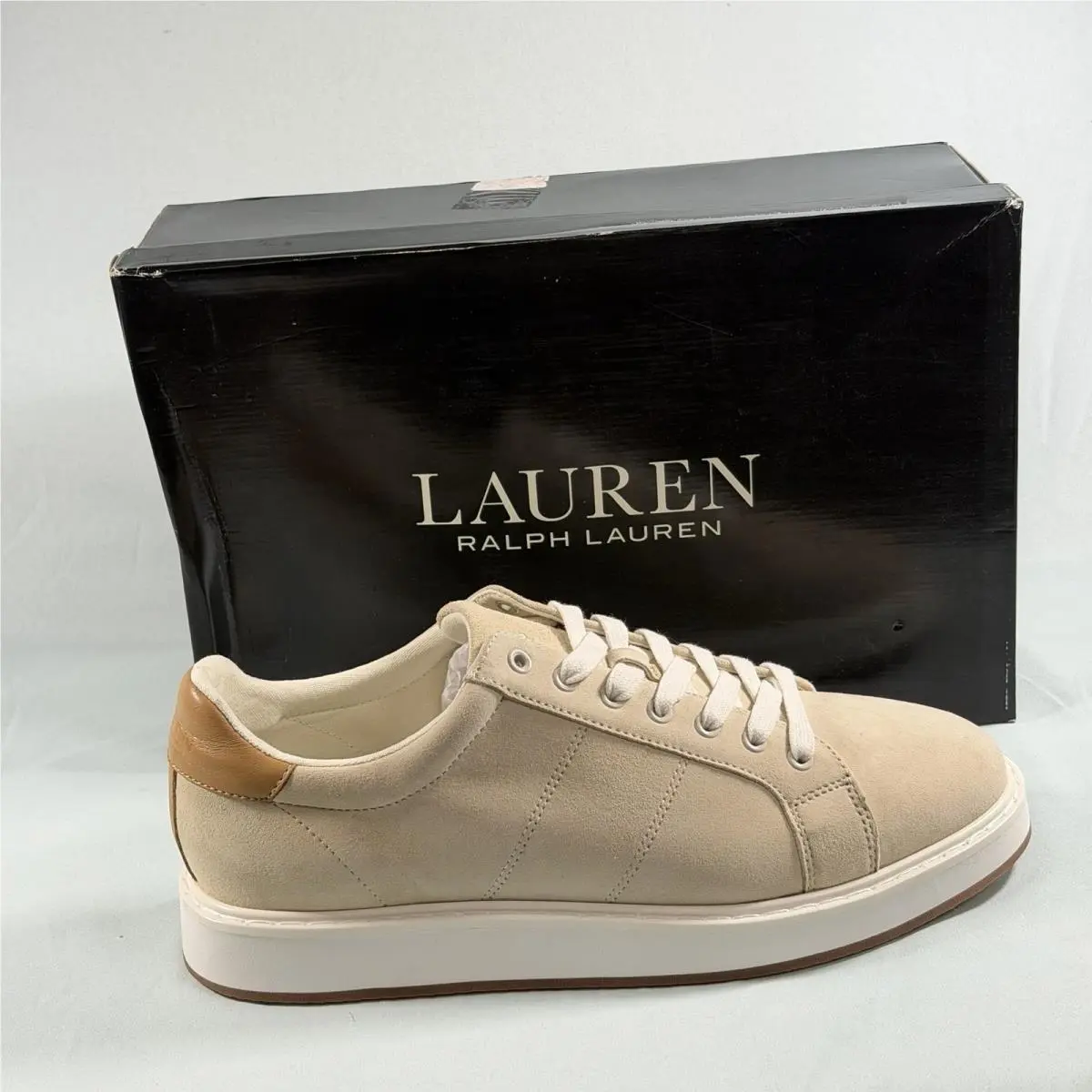 Lauren Ralph Lauren Size-11B Angeline Kidsuede Beige Sheep Leather Sneakers