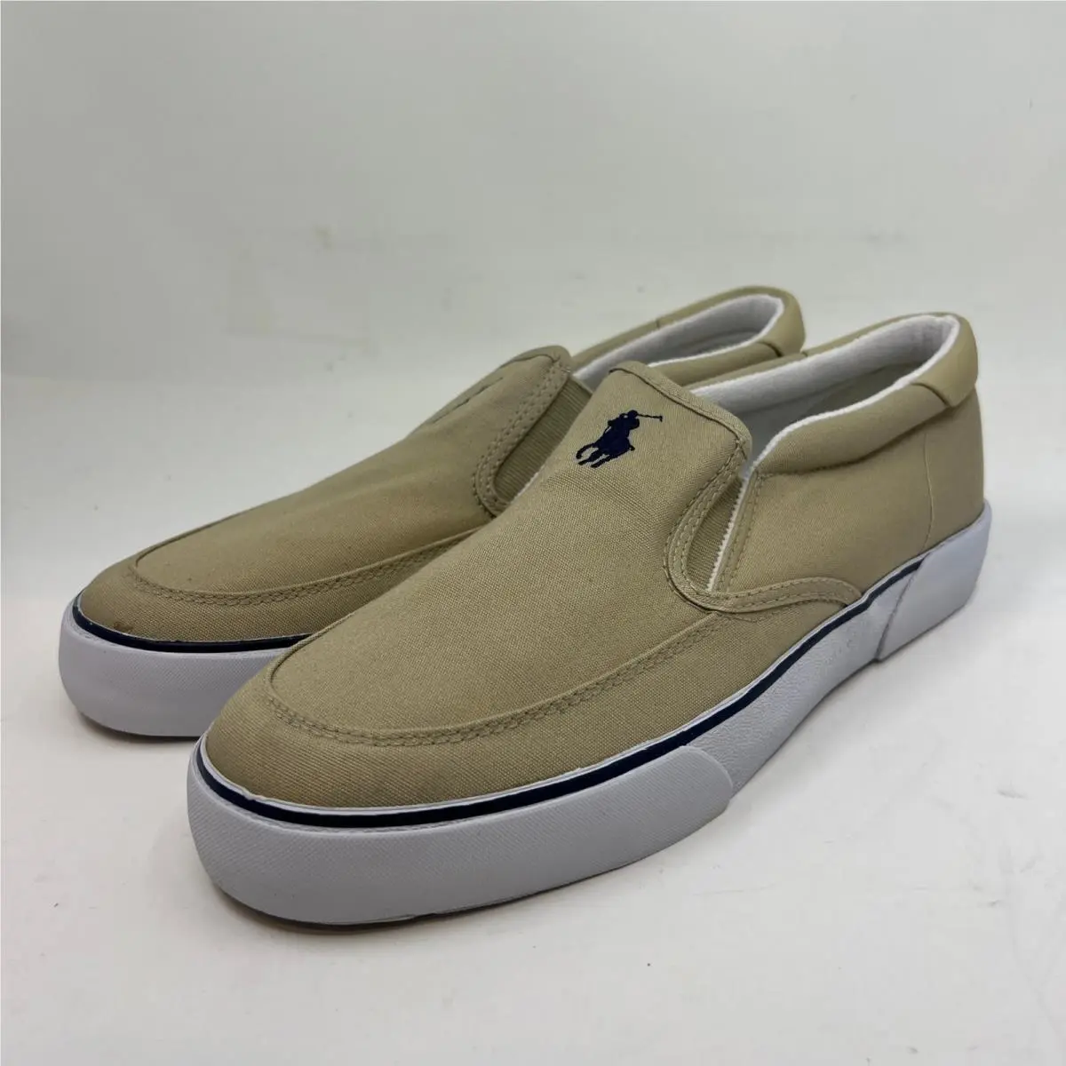 Polo Ralph Lauren Brisbane II SL Men 10.5D Khaki Canvas Slip On Sneakers Vintage