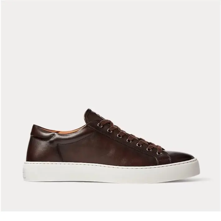 Ralph Lauren Purple Label Severn Brown Burnished Calf Leather Sneakers 11D