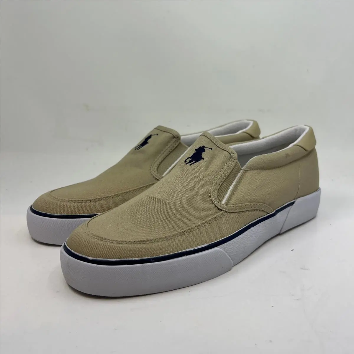 Polo  Brisbane II SL Men 9.5D Khaki Canvas Slip On Sneakers Vintage by Ralph Lauren