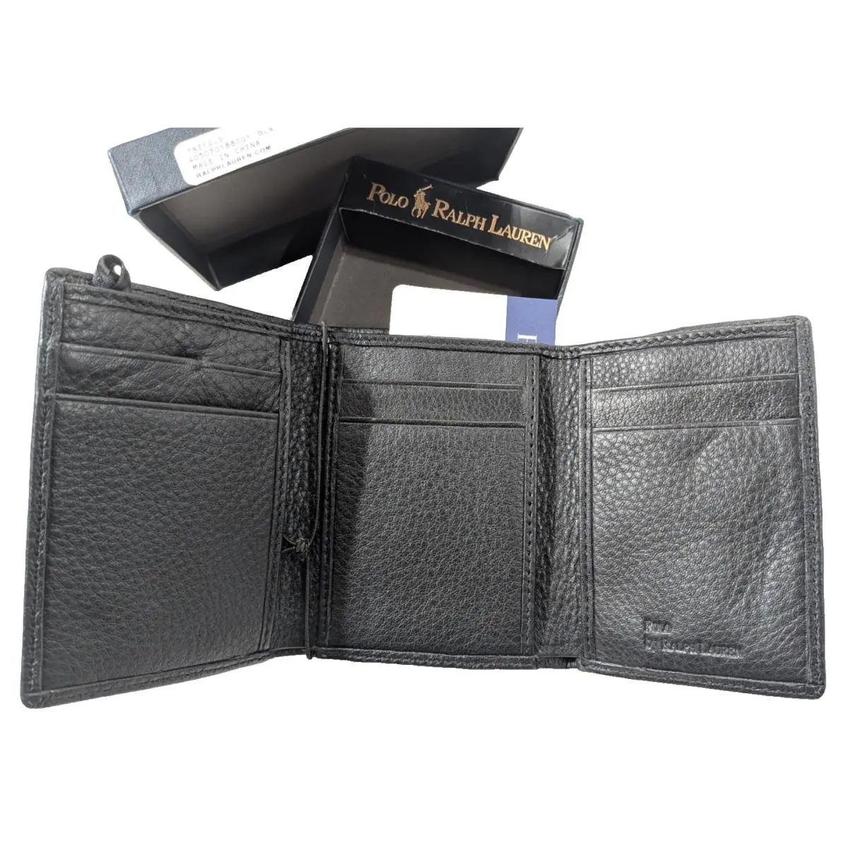 Real Vintage Polo Ralph Lauren Trifold Black Leather Wallet Covert Traditional