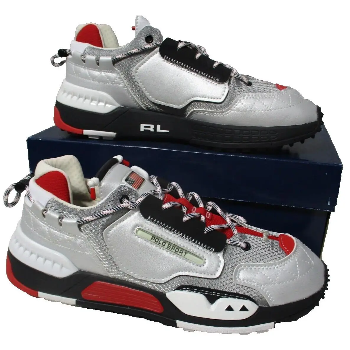 Polo Ralph Lauren Polo Sport PS200 Silver Sneakers Shoes Mens Sz 10.5 D