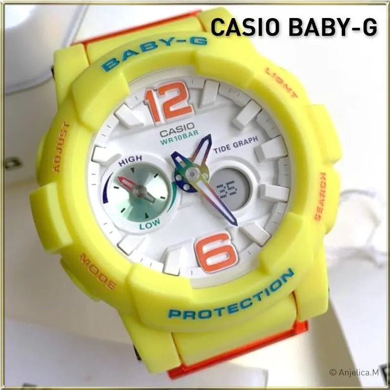 Women`s Watch Baby-g Ana-digi Dial Yellow and Red Resin Strap BGA180-9B by Casio