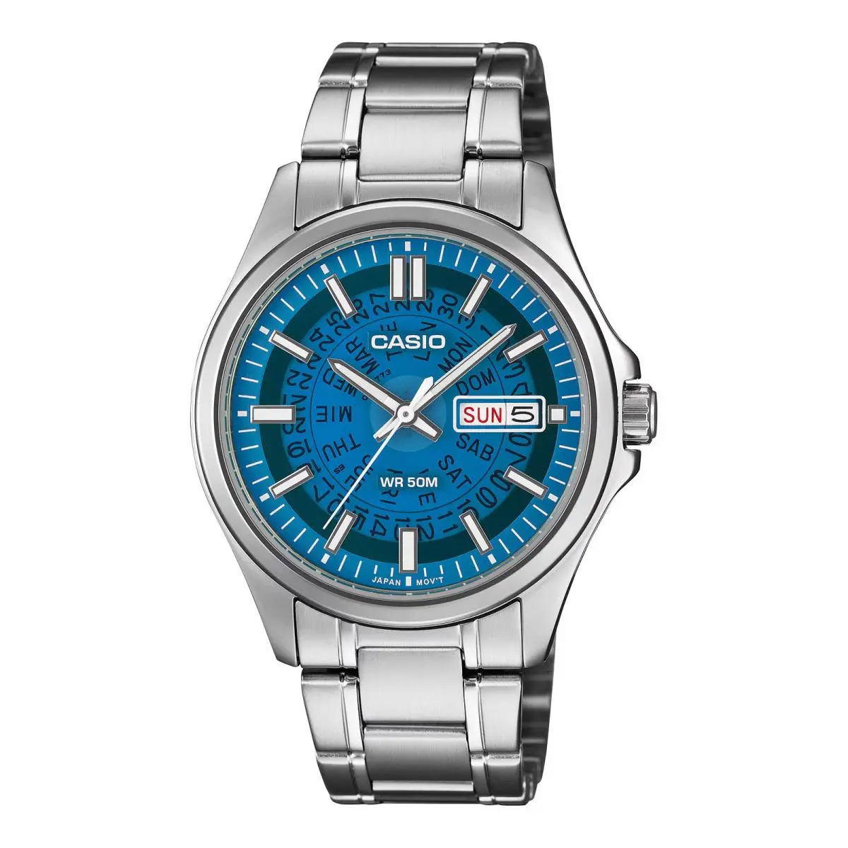 MTP-E740-2A2V Blue Stainless Steel Skeleton Men`s Watch by Casio