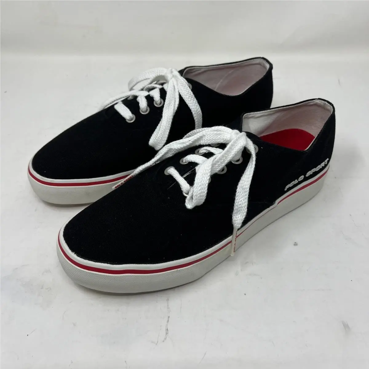 Polo Sport Ralph Lauren Canvas Sneakers Black Red Men`s US Size 10B Vtg
