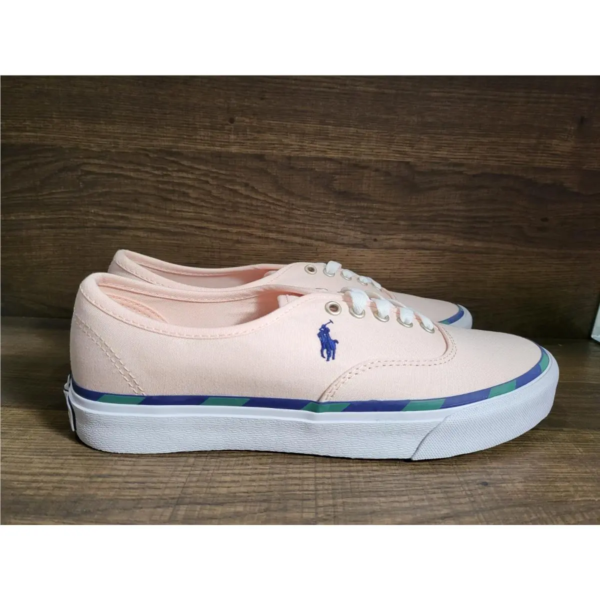 Polo Ralph Lauren Men`s Keaton Leather-trim Canvas Sneakers Carmel Pink 8