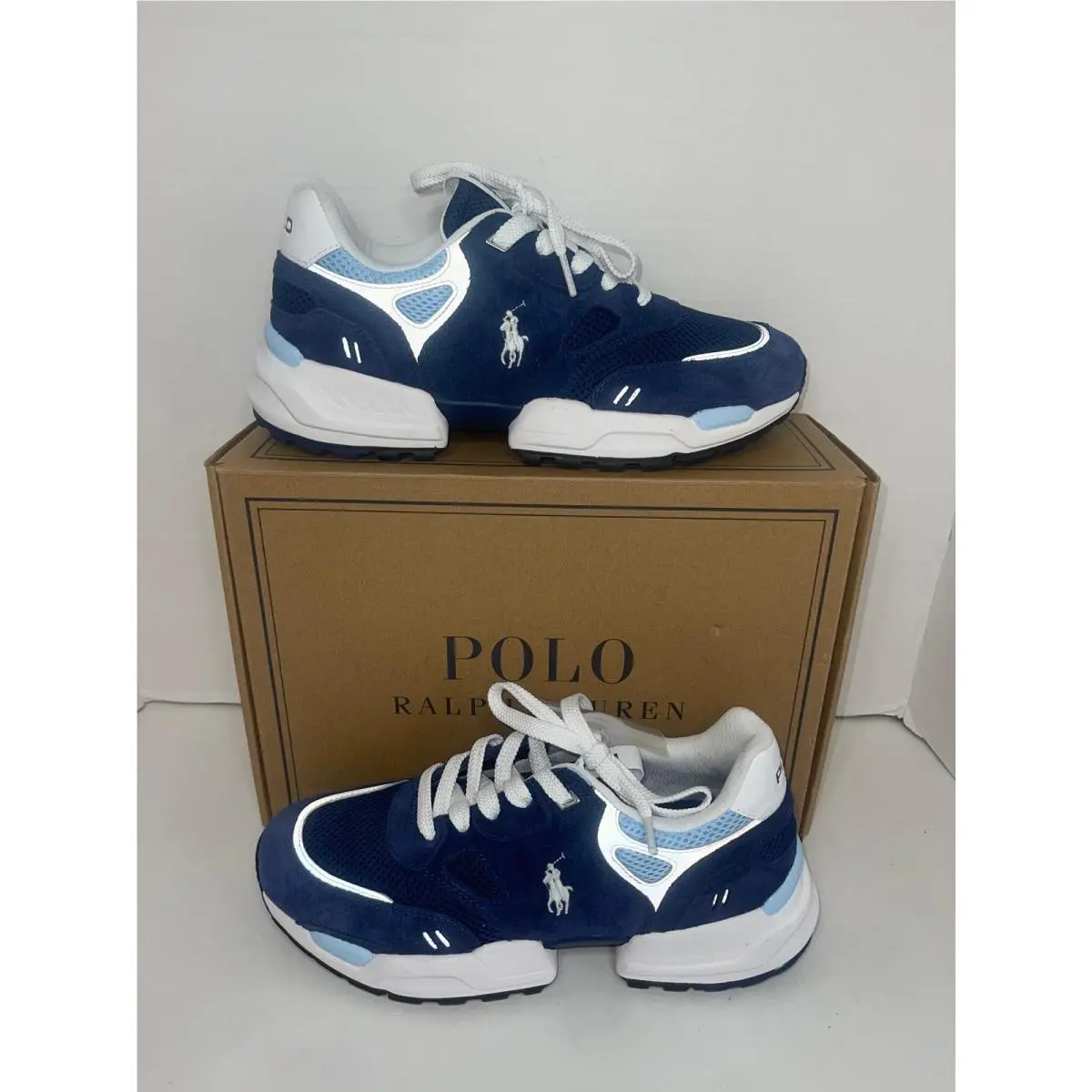 Unisex Adults Polo Ralph Lauren Jogger Sneakers – Navy/light Blue/White-M8/W9.5